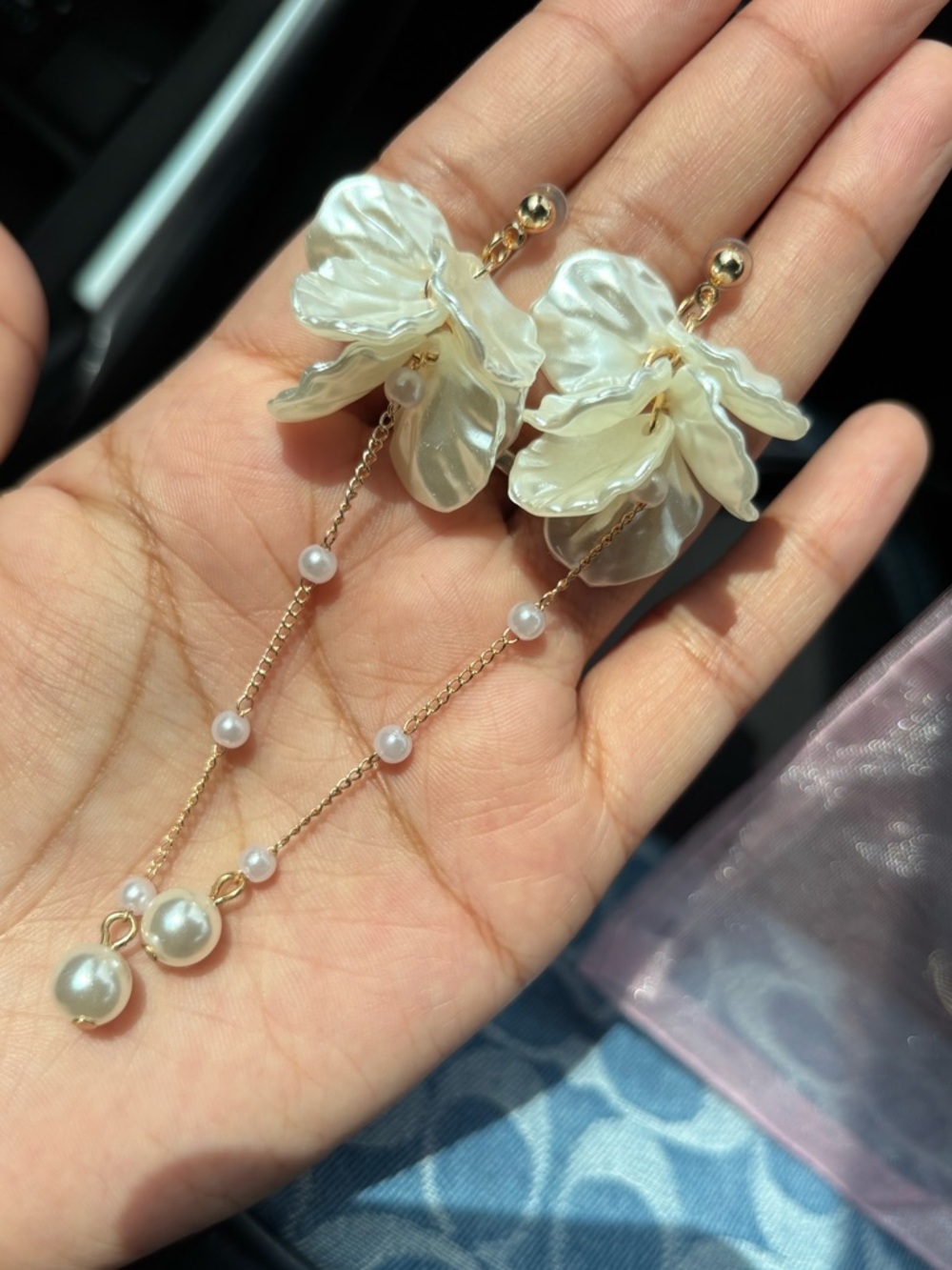 Pearl Floral Drop Earrings - Ivory & Gold Lightweight Perfect Summer Accessory